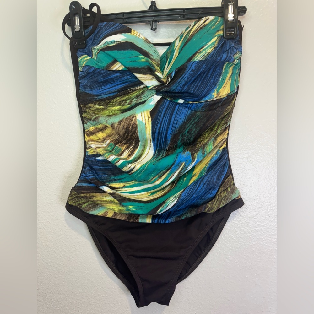 La Blanca Blue One Piece Black Green Blue Swimsuit Size 10